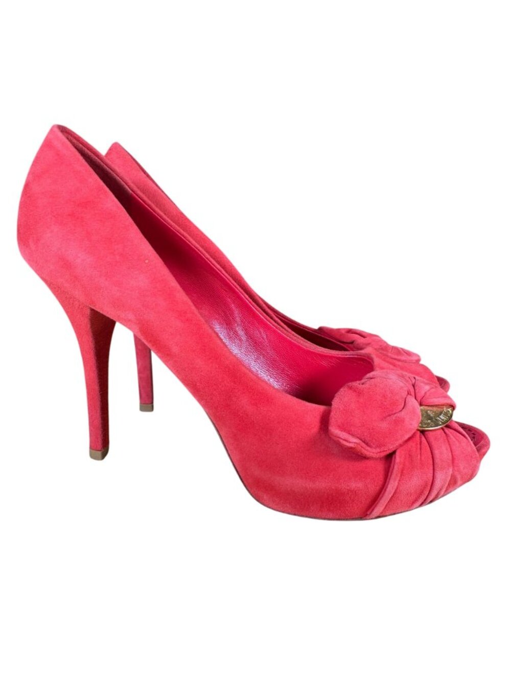Louis Vuitton Red Suede Catania Peep Toe Platform Pumps Heels Size 38 - Picture 2 of 13